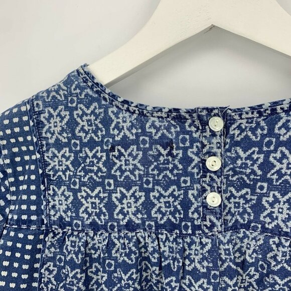 J.CREW Boho Chambray Top Womens Size 2 Blouse Blue Crew Neck Cotton Peasant - Picture 5 of 12